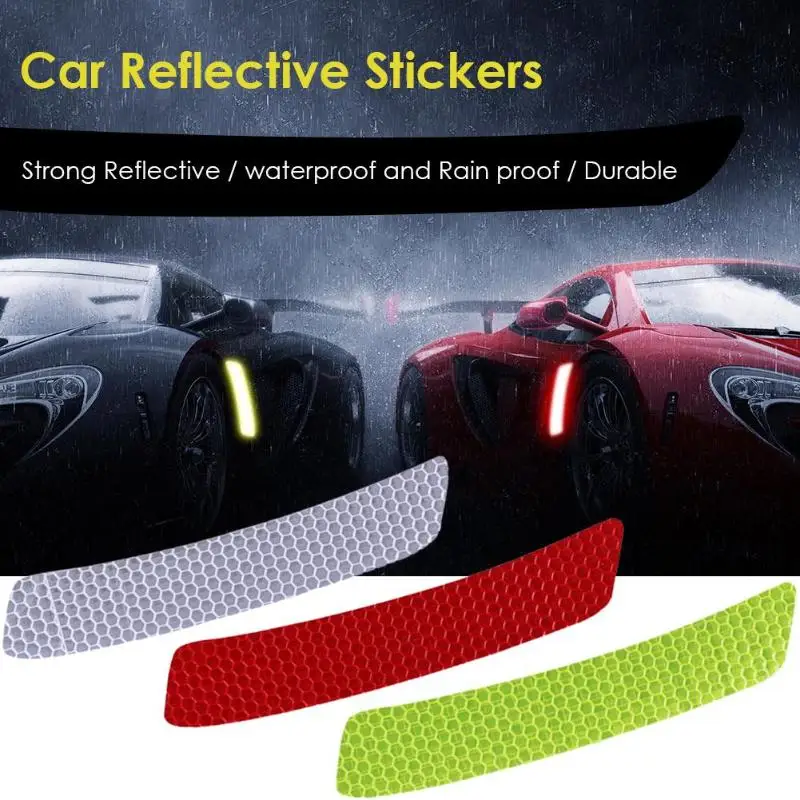 

4pcs Auto Car Stickers Wheel Rim Eyebrow Reflective Warning Strip Safety Warning Light Reflector Protective Mark Accessories