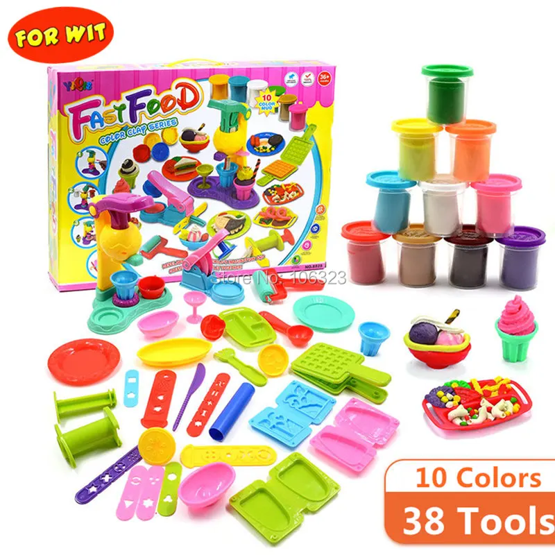 38 инструментов 10 цветов Playdough игрушки, центр быстрого питания цветная глиняная игра, развивают детское воображение творческие способности, идеальное образование