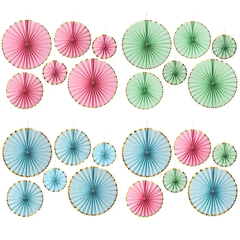 

6PCS Paper Fan Birthday Party Hanging Paper Fan Decoration Background Wall Bride Wedding Movable Accessories 2019 New