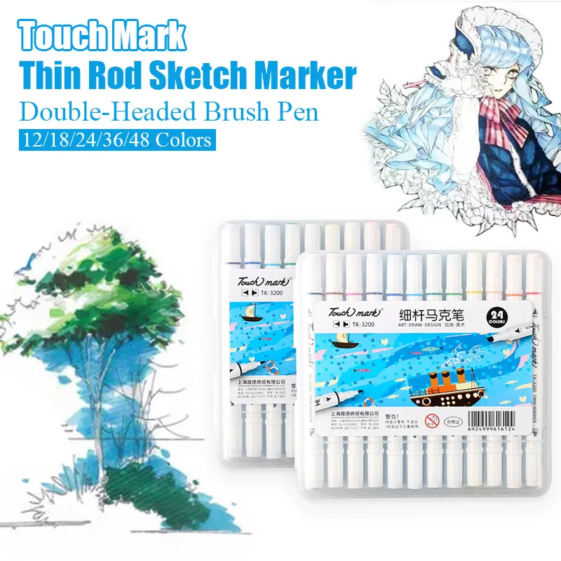 

Thin Rod Colored Markers Alcohol Oily Based Two-Head Markers Set For Drawing Manga Design Artistic Brushes School Art Supplies