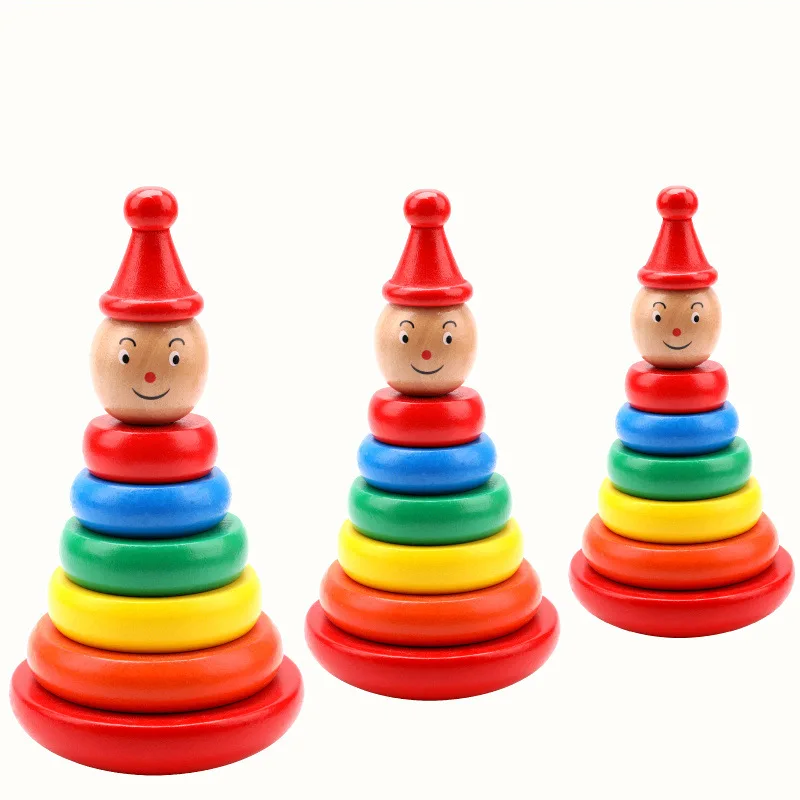 

Children Toys Wooden Jenga Rainbow Tower Rings die quan Rainbow Circle Baby Early Childhood yi zhi ji mu Toys