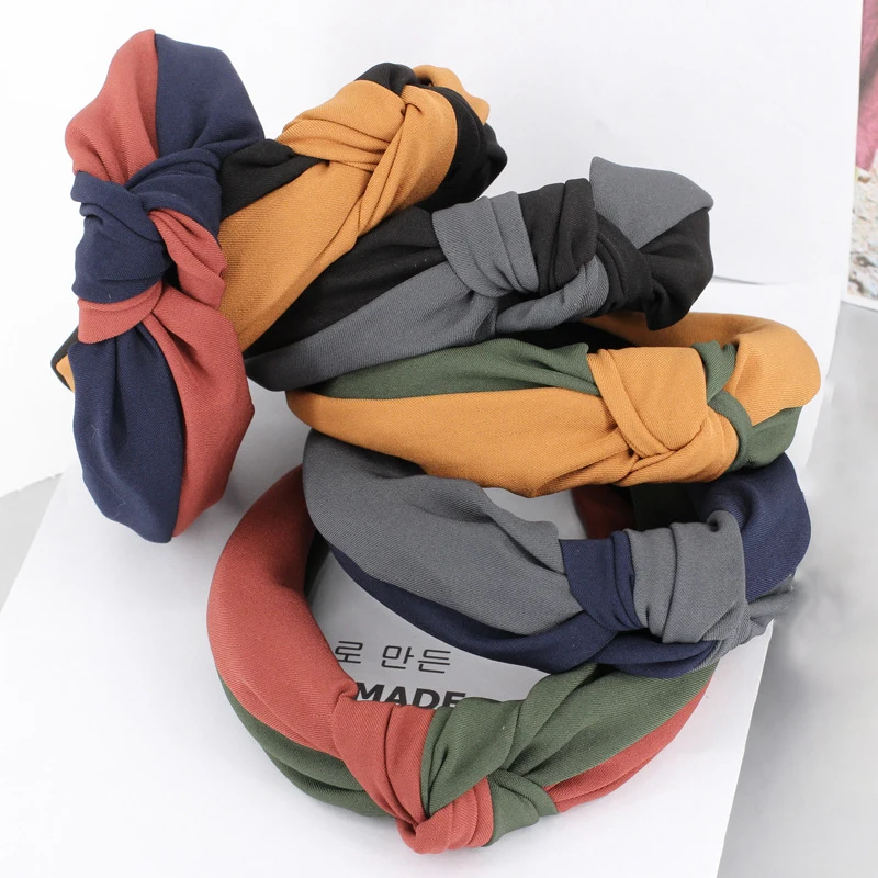 

New Two-color Splice Hairbands Fashion Middle Knotted Headband for Women Retro Satin Hit Color Hair Hoop Girls Hair Accessories