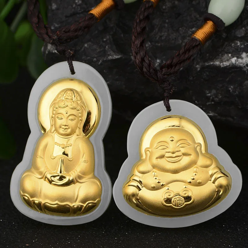 

3 D Inset S Hetian Gold Pure Gold With Hetian Guanyin Laughing Pendant Manufacturers Wholesale