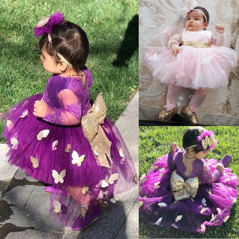 

Pudcoco Girl Dress 1Y-6Y US Stock Toddler Baby Girls Long Sleeves Lace Tutu Pageant Party Wedding Dress