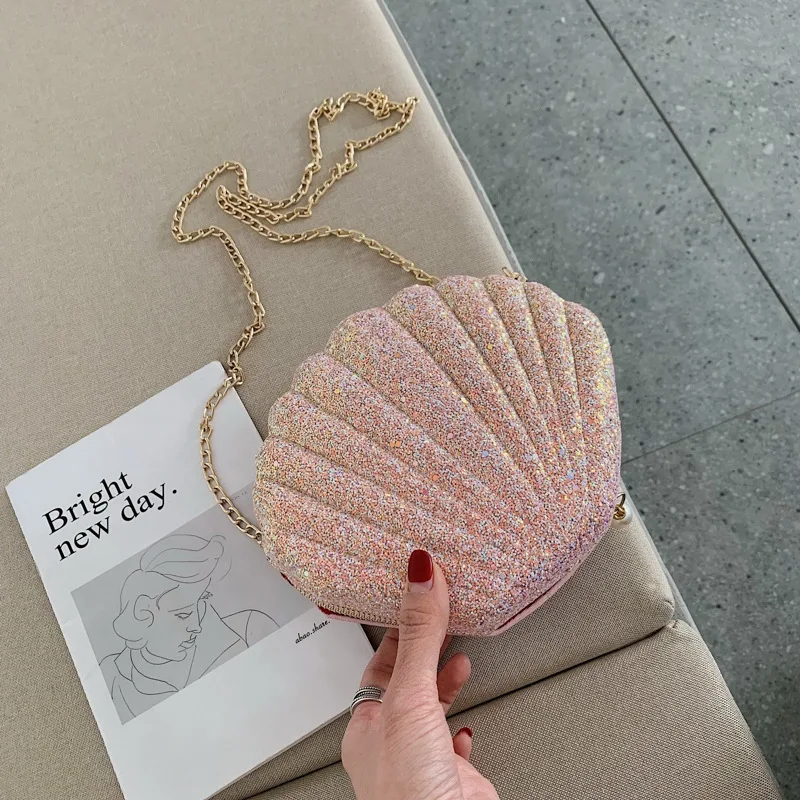 

Female Shell Crossbody Bags For Women 2019 Quality PU Leather Luxury Handbag Designer Ladies Chain Sequin Shoulder Messenger Bag