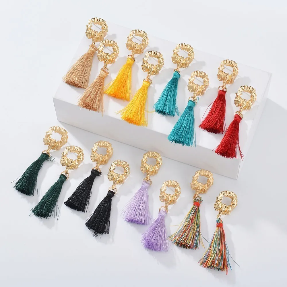 

Women Colorful Bohemia Tassel Earrings For Women Gold Round Circle Design With Tassel Handmade Party Winter Earrings Jewelry