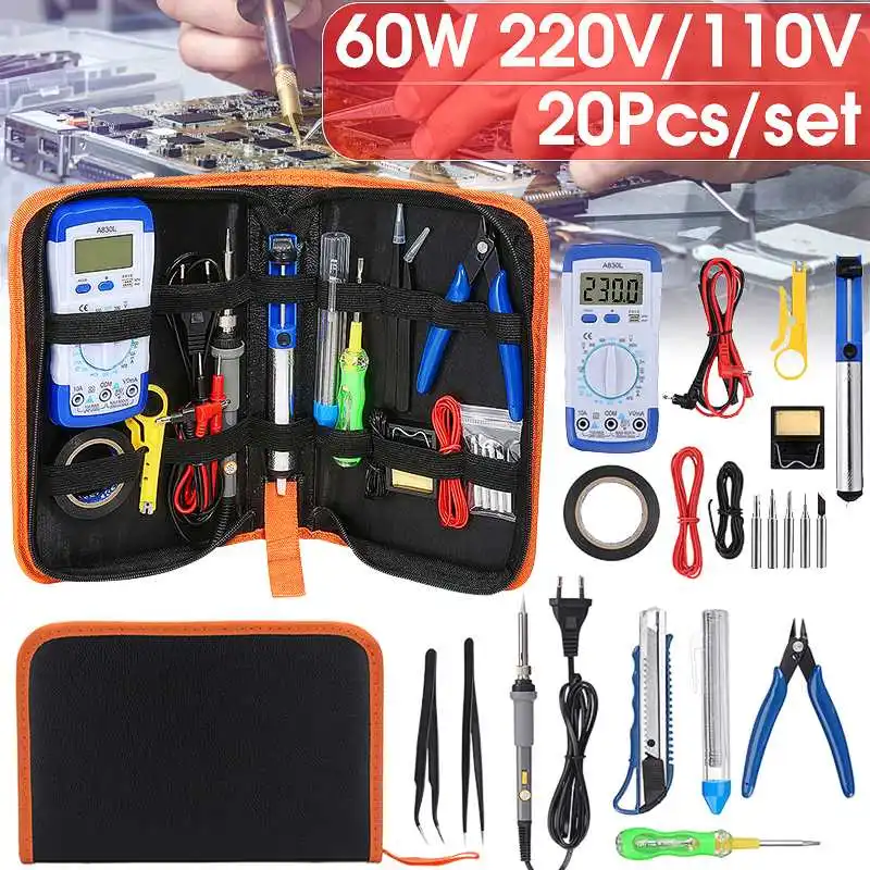 

20pcs Soldering Iron 220V 110V 60W New Adjustable Temperature Electric Solder Iron Kit Rework Station Heat Pencil Repair Tool