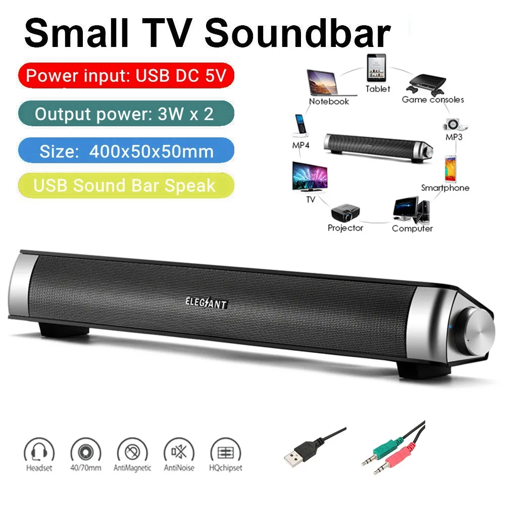 

ELEGIANT Portable Laptop/Computer/PC Speaker Subwoofer USB Soundbar Sound Bar Music Player Speakers for Tablet Headphone Jack