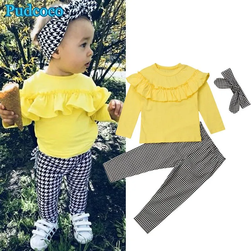 

Pudcoco 2019 Brand New 3PCS Baby Kids Girls Outfits Ruffle Plaid Tops+Pants Autumn Clothes Tracksuits