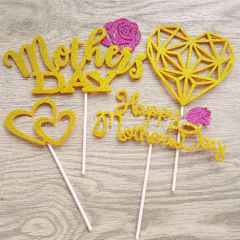 

NEW Heart Flower Cake Flags Happy Mother's Day Best Mom Cupcake Cake Topper Cupcake Picks Sticks Celebration Party Supplier