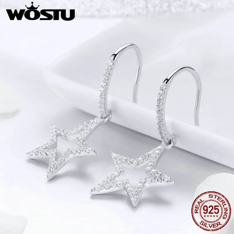 Женские сверкающие серьги WOSTU из серебра 925 пробы со звездами для помолвки дня