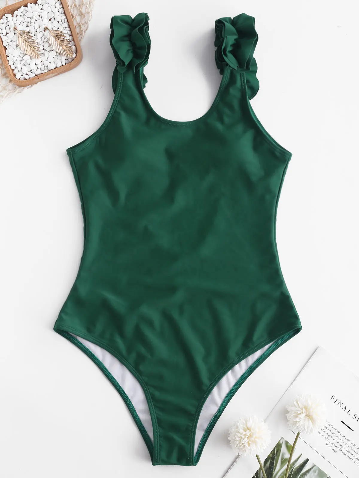 

ZAFUL Women Ruffle One Piece Swimsuit Sexy Hollow Out Spaghetti Strap Backless Swimwear Bathing Suits Bodysuit Monokinis