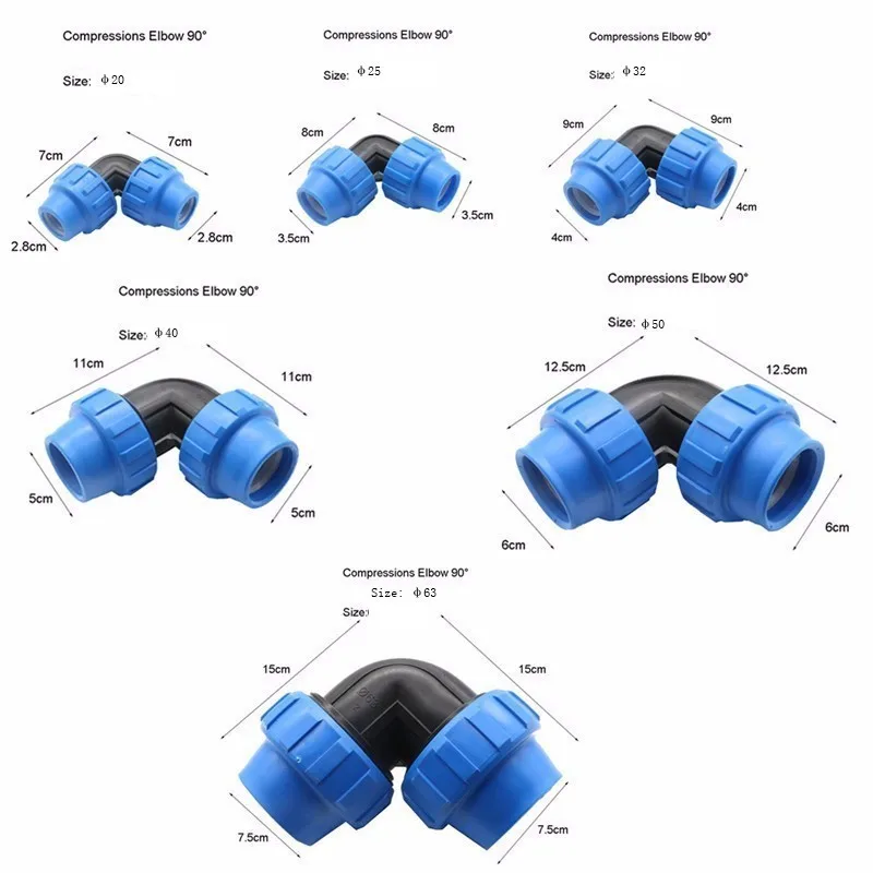 1 шт. HDPE сжатия локоть 90 градусов пластик подача воды для полива равный ПП Компрессионный фитинг PN 16