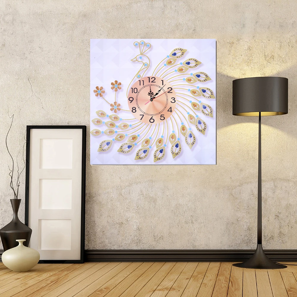 

New Diamond Painting Clock 5D DIY Diamond Embroidery Peacock Quartz Of Rhinestone Home Decoration 3 Styles Hot for wholesale