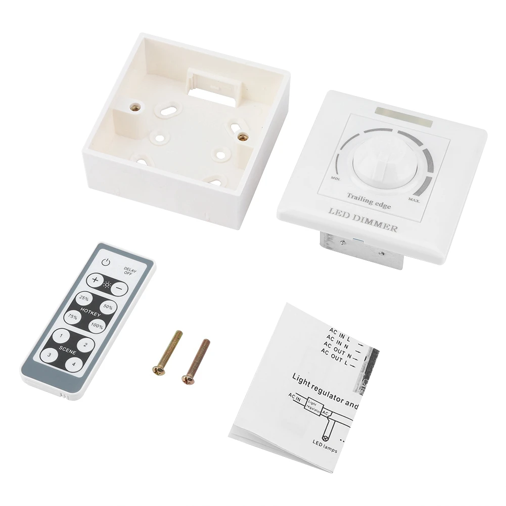 

220V LED Light Adjustable Dimmer Switch White Dimmer Switch Brightness Control With IR Remote Controller 200W