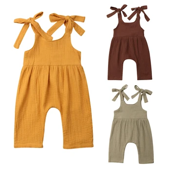 

0-24M Casual Newborn Baby Boy Girl Sleeveless Solid Color Cotton Strap Romper Jumpsuit Outfits Baby Clothes