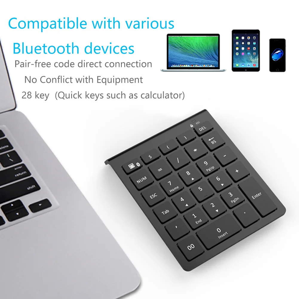 

28 Keys Universal Mobile Phone Ultra Slim Tablet Multiple Shortcuts Wireless Bluetooth Mini Digital Keyboard Keypad Computer