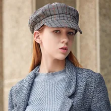 Женская клетчатая Осенняя шляпа для отдыха, модная кепка, винтажные шляпки восьмиугольная шляпа, уличная Женская Хип-хоп шляпа