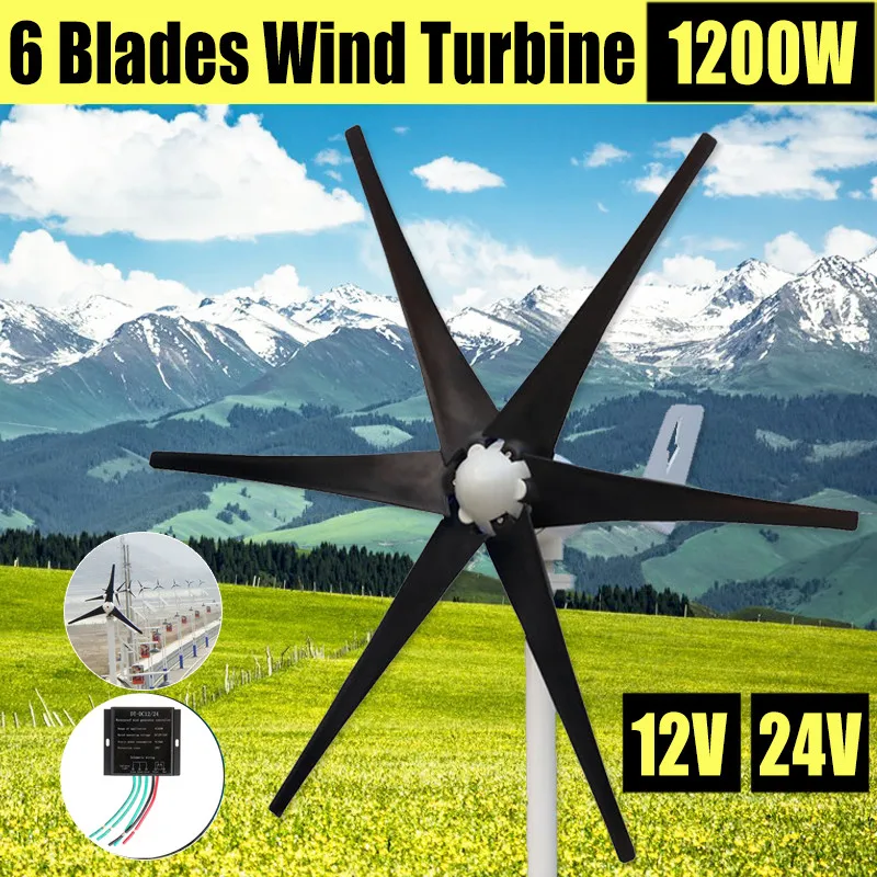 

1200W Wind Turbines+Controller 12V 24V Horizontal Generator 6 Nylon Fiber Blade Wind Power Turbines Fit for Home Or Camping