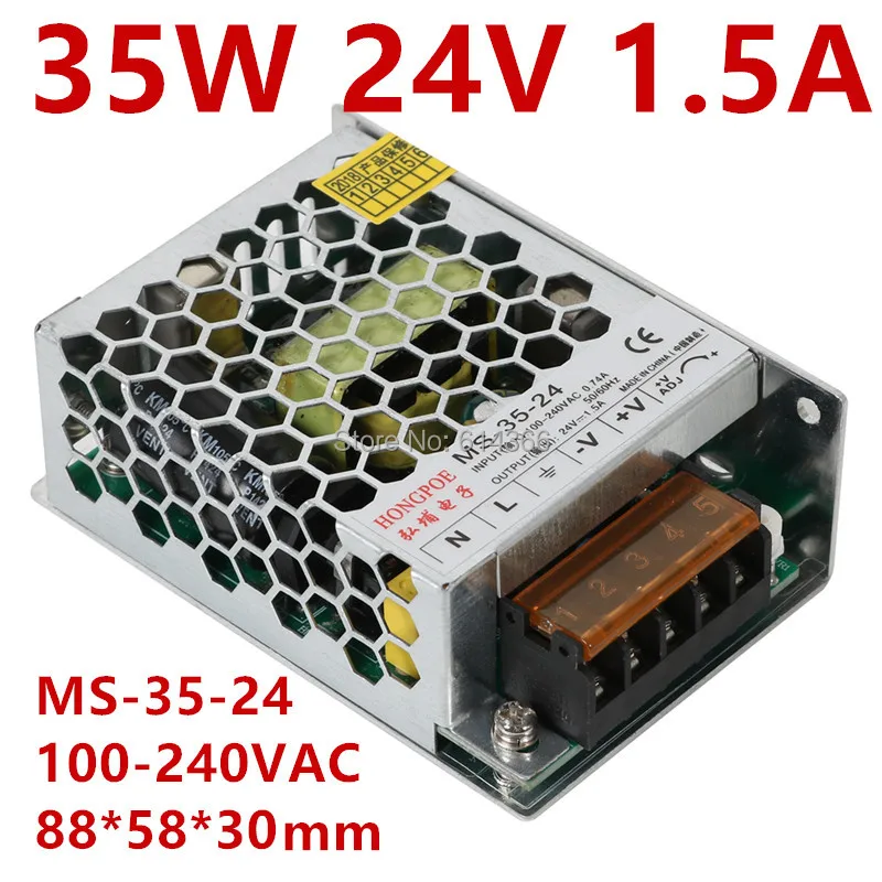 

1pcs new solution 24V 1.5A 35w switching power supply 24V driver for LED strip AC 100-240v input to DC 24v 85*58*30mm MS-35-24