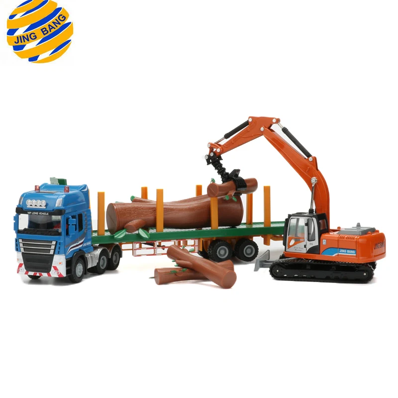

JINGBANG 1:50 Alloy Construction Vehicle Model Toy Flatbed Wood Grab Truck Trailer Container Car Collectible Kids Toys Gift