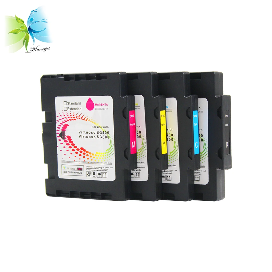 

WINNERJET 4 Colors Compatible Ink Cartridge Full of Sublimation Ink and One Time Use Chip for Sawgrass SG800 Printer