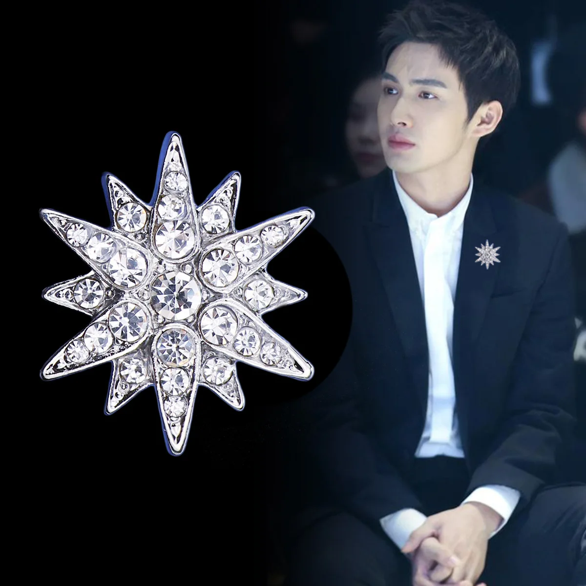 

2018 New High-end Men's Cryatal Brooch Pin Full Rhinestone Hexagonal Flower Pins Brooches Suit Badge Shirt Collar Accessories