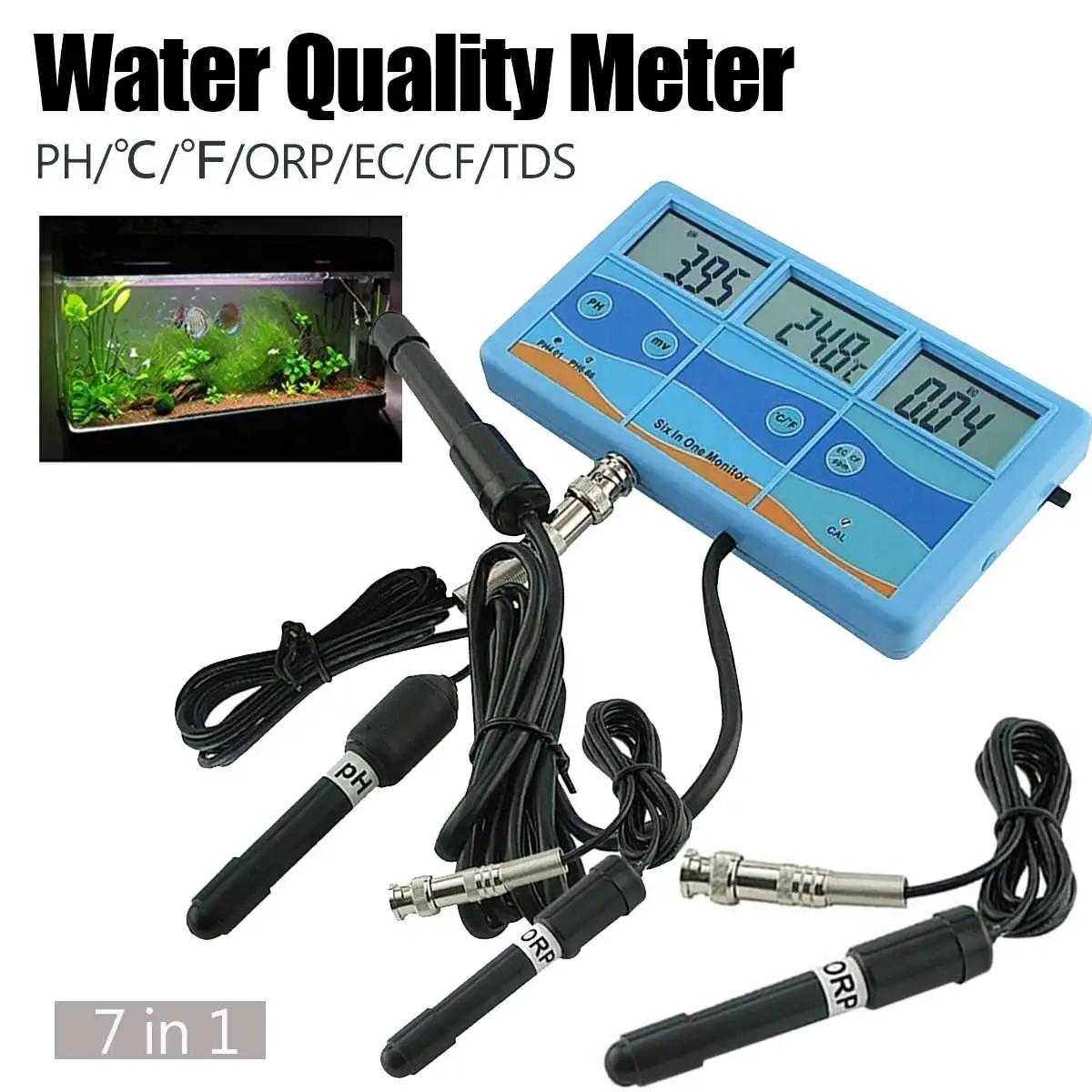 

7 In 1 LCD Digital Water Quality Monitor PH Meter ORP EC CF RH TDS TEMP Tester Swim Pool Multi-parameter Analysis Tools