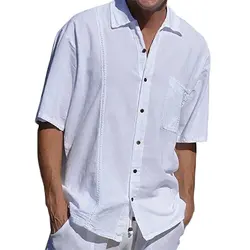 Мужские Новые однотонные простые рубашки мужские модные Свободные повседневные рубашки Топы с коротким рукавом и карманом с отложным