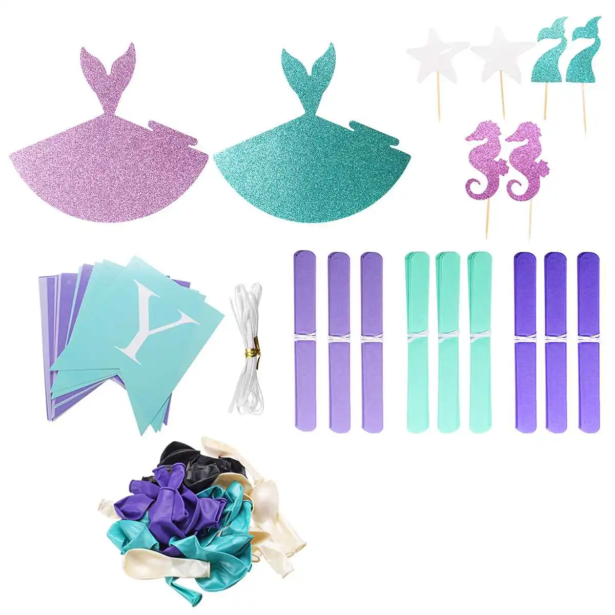 76 Pcs حورية البحر موضوع عيد ميلاد حزب مجموعة ل الكبار الاطفال المحيط حزب حفلة موسيقية إمدادات بالونات غطاء الرأس كعكة توبر راية غرفة ديكور