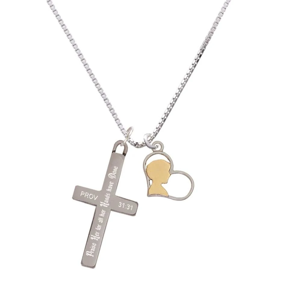 Two Tone Boy Silhouette in Heart - Praise Her Cross Necklace | Украшения и аксессуары