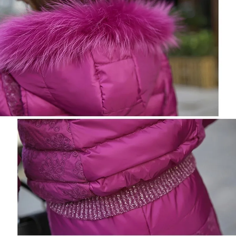 Женский жилет рубашка брюки костюм из трех частей зимний теплый хлопок модный фиолетовый кружевной офисный повседневный комплект меховой воротник тонкое пальто PJ344