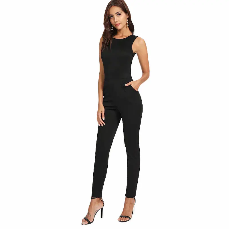 2019 Летние черные сексуальные женский комбинезон с открытой спиной Bodycon Длинные