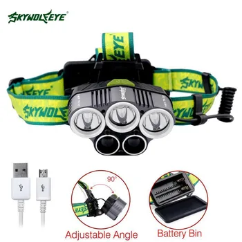 

good quality LED Headlight 5X LED Headlamp Ultra Bright 18650 Battery Waterproof For Camping Hiking Light +USB Cable