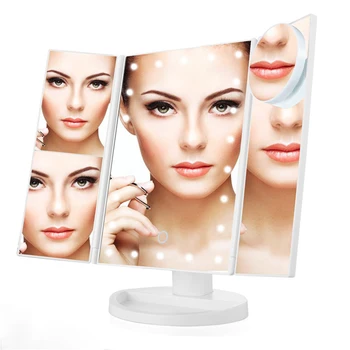 

Makeup Mirror With LED Lights Up Tri-fold 10X Magnification Bright Desktop Ultra-thin Cosmetic Mirror Adjustable Magnifying @