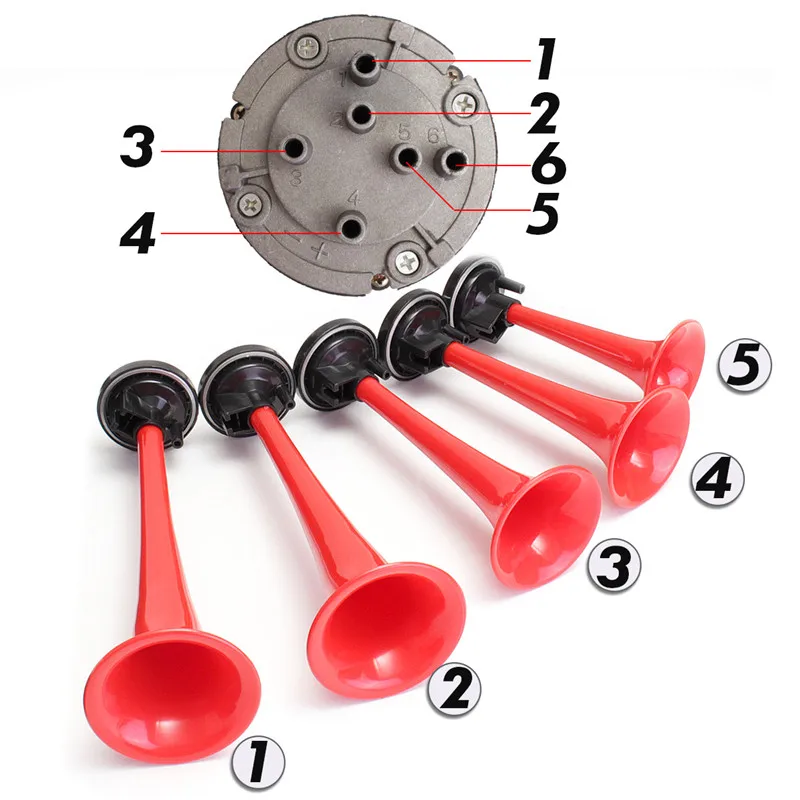 Ceny 150dB 12 V 5 sztuk trąbka samochód róg powietrza Chrome Super głośny sprężarki dla samochodów łódź motocykle ciężarówka pociąg róg