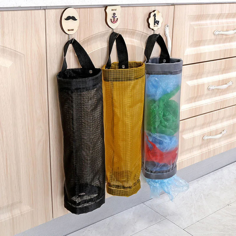 

Grocery Bag Holder Wall Storage Dispenser Kitchen Organizer Breathable Mesh Hanging Garbage Storage Packing Bags