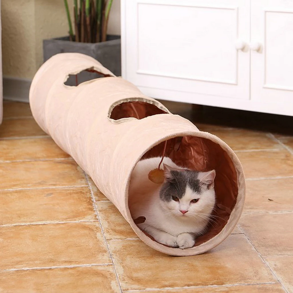 

High Quality Pet Tunnel Long 120cm 2 Holes Cat Puppy Rabbit Teaser Funny Hide Tunnel Toys With Ball Collapsible Cat Tunnel