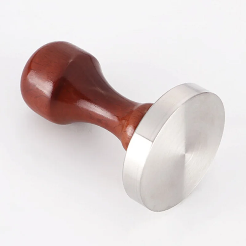 

51-58mm Stainless Steel Tamper Espresso Coffee Stamper Base Wooden Handle Cafe