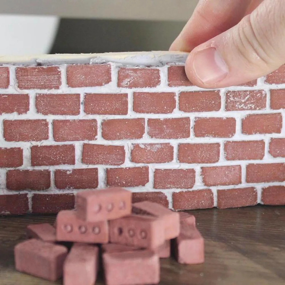 Teaching Class Wall Cement Toy New 32Pcs Mini Cement Cinder Bricks Build Your Own Tiny Wall Mini Red Bricks