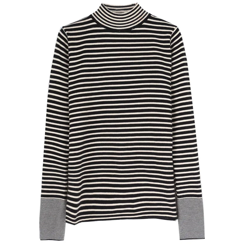 OLOEY Stripe Sweater Contrast Color Knitted Pullover 2019 Long Sleeve Turtleneck Knitwear Fashion Slim Woman Jumpe OLOEY Stripe Sweater Contrast Color Knitted Pullover 2019 Long Sleeve Turtleneck Knitwear Fashion Slim Woman Jumpe