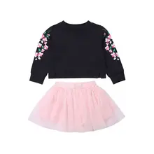 Новинка года; сезон осень-зима; милые комплекты одежды для маленьких девочек пуловер с длинными рукавами и цветочным принтом топы+ кружевные юбки-пачки