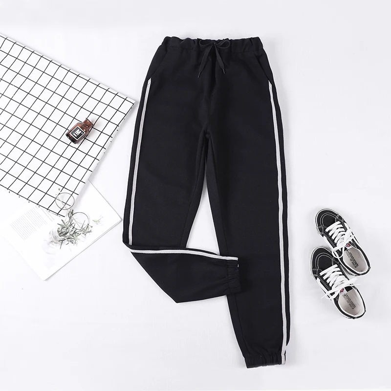 2019 сезон: весна–лето Для женщин Пот Штаны Joggers черный Повседневное Drawstring талии