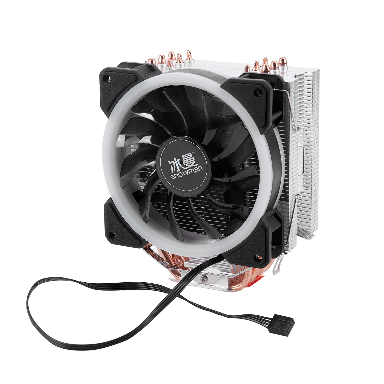 Кулер SNOWMAN для процессора 4 контакта 6 тепловых трубок с RGB светодиодами 12 см LGA775 1151