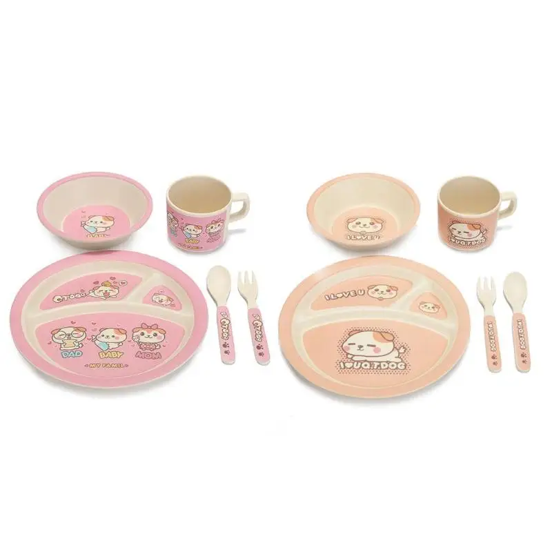 Baby Feeding Bowl Plate Dishes Fork Spoon Cup 5Pcs/Set Children Tableware Bamboo Fiber Kids Cartoon Separation Feeding Plate Baby Feeding Bowl Plate Dishes Fork Spoon Cup 5Pcs/Set Children Tableware Bamboo Fiber Kids Cartoon Separation Feeding Plate