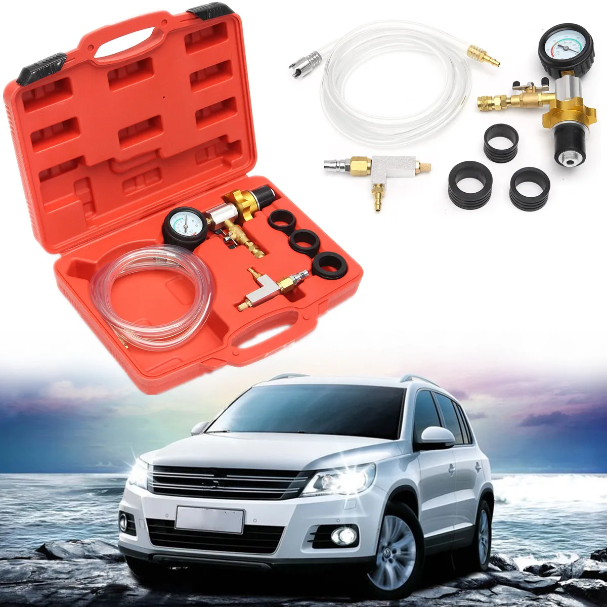 

Autoleader Auto Car Radiator Coolant Vacuum Cooling System Refill & Purging Tool Gauge Kit With Air Pump Car Wash Easy Connect