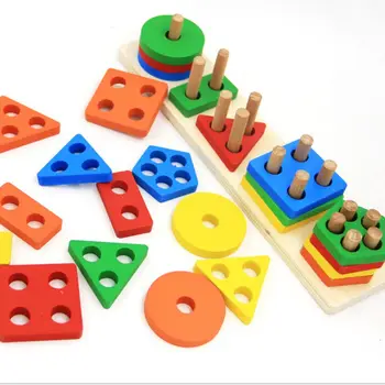 

Wooden Educational Shape Color Recognition Geometric Board Stack Sort Chunky Puzzle Toys,Birthday Gift Toy for Age 3 4 5