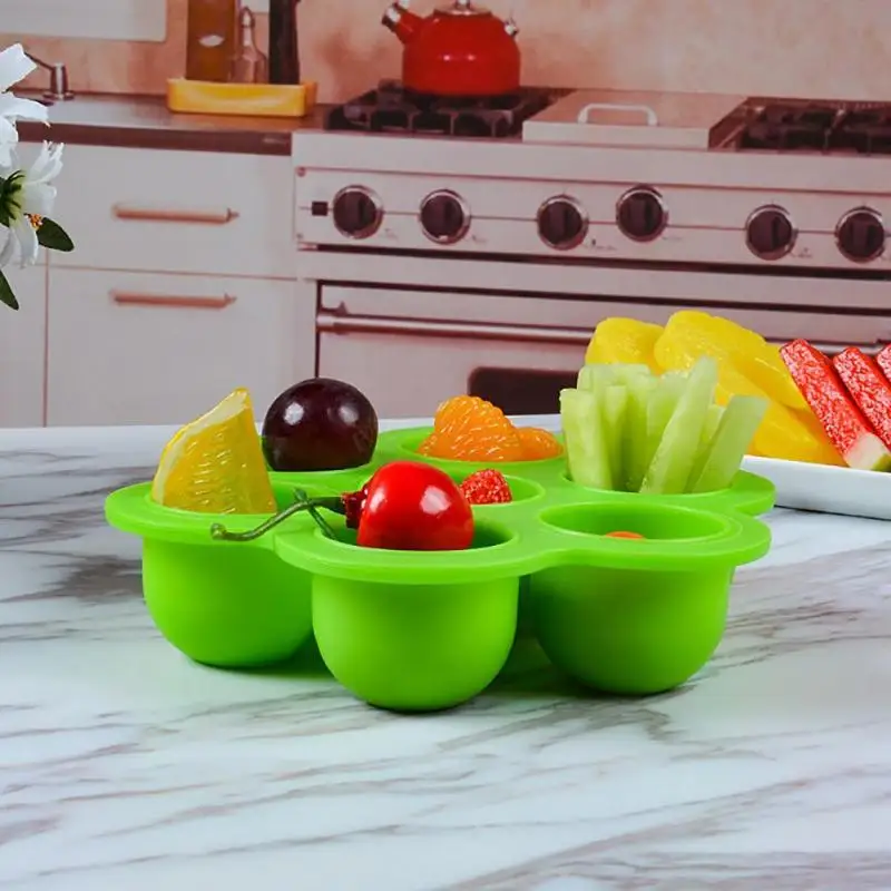 

Silicone Sealed Crisper 7 Holes Baby Food Supplement Box Container with Lid Infant Flower Lattice Fruit Breast Milk Storage Box