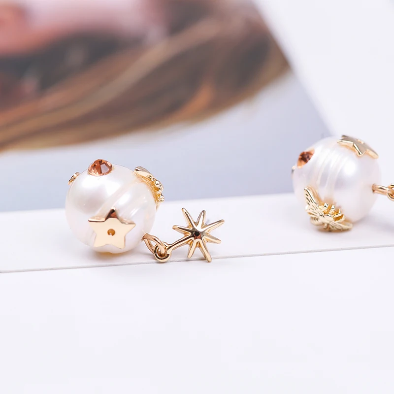 

Vanssey Fashion Jewelry Eight Awn Star Natural Pearl Star Insect Bee Stud Earrings Statement Accessories for Women 2018 New