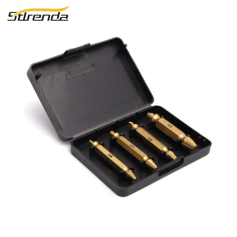 

STLRENDA Double Ended Damaged Bolt Remover Screw Extractor Titanium Carbon Steel 3-5mm,4-8mm,5-10mm,6-12mm Drill Bit Guide set